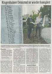 Sächsische Zeitung Mai 2010 - Kriegerdenkmal